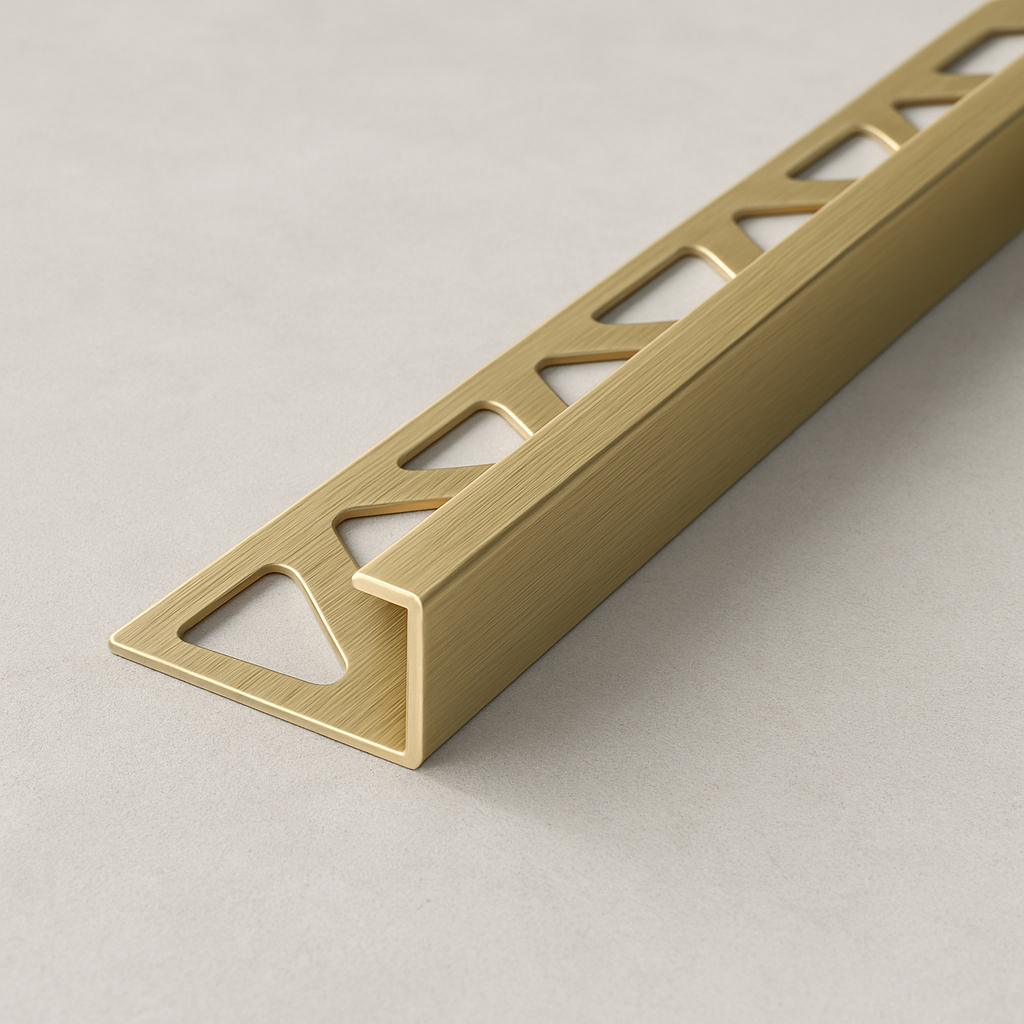 1½″ Tile Edge Trim – 8‑ft L‑Shape, Brushed Nickel/Black/Gold