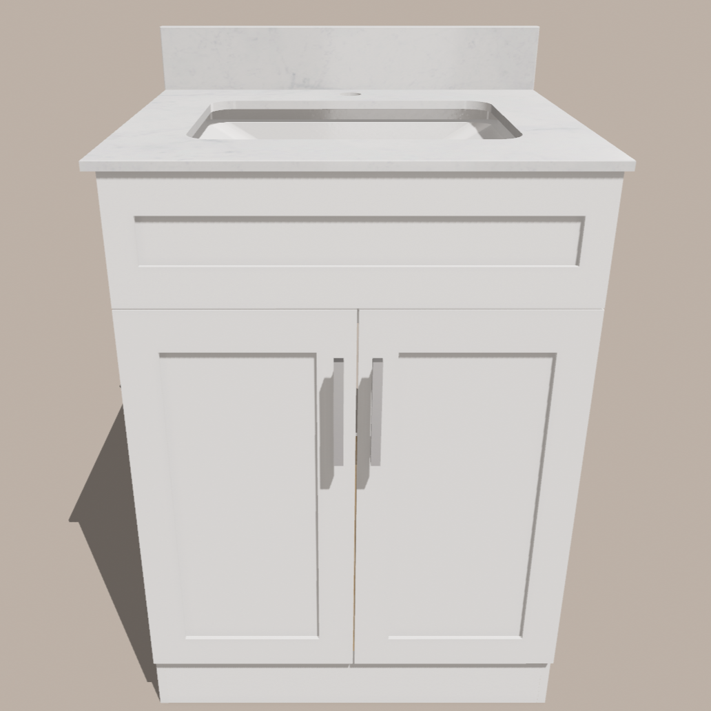 24-Inch Shaker Bathroom Vanity — White or Gray | Plywood Cabinet, Solid-Wood Doors, Soft-Close 3-Way Clip-On Hinges