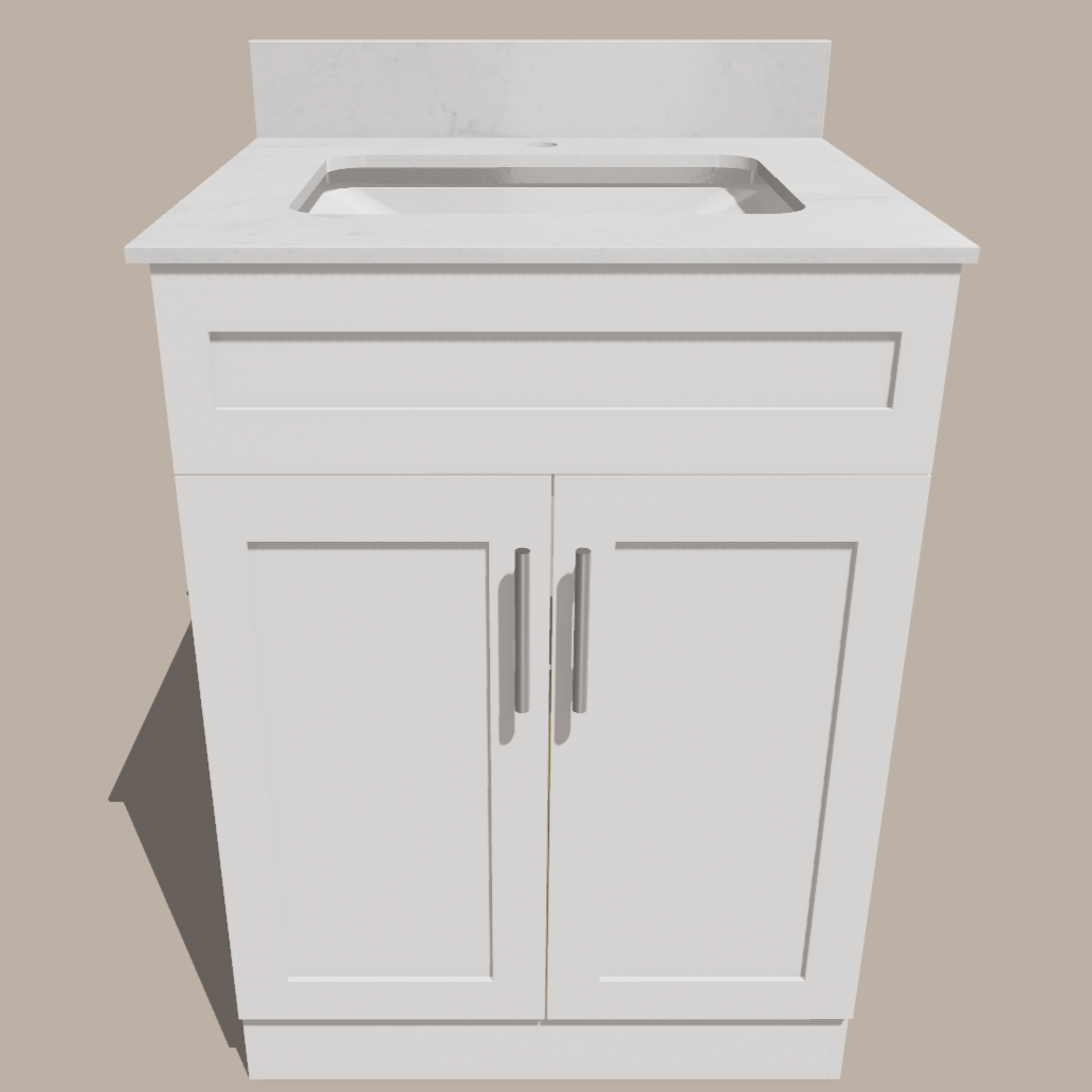 24-Inch Shaker Bathroom Vanity — White or Gray | Plywood Cabinet, Solid-Wood Doors, Soft-Close 3-Way Clip-On Hinges