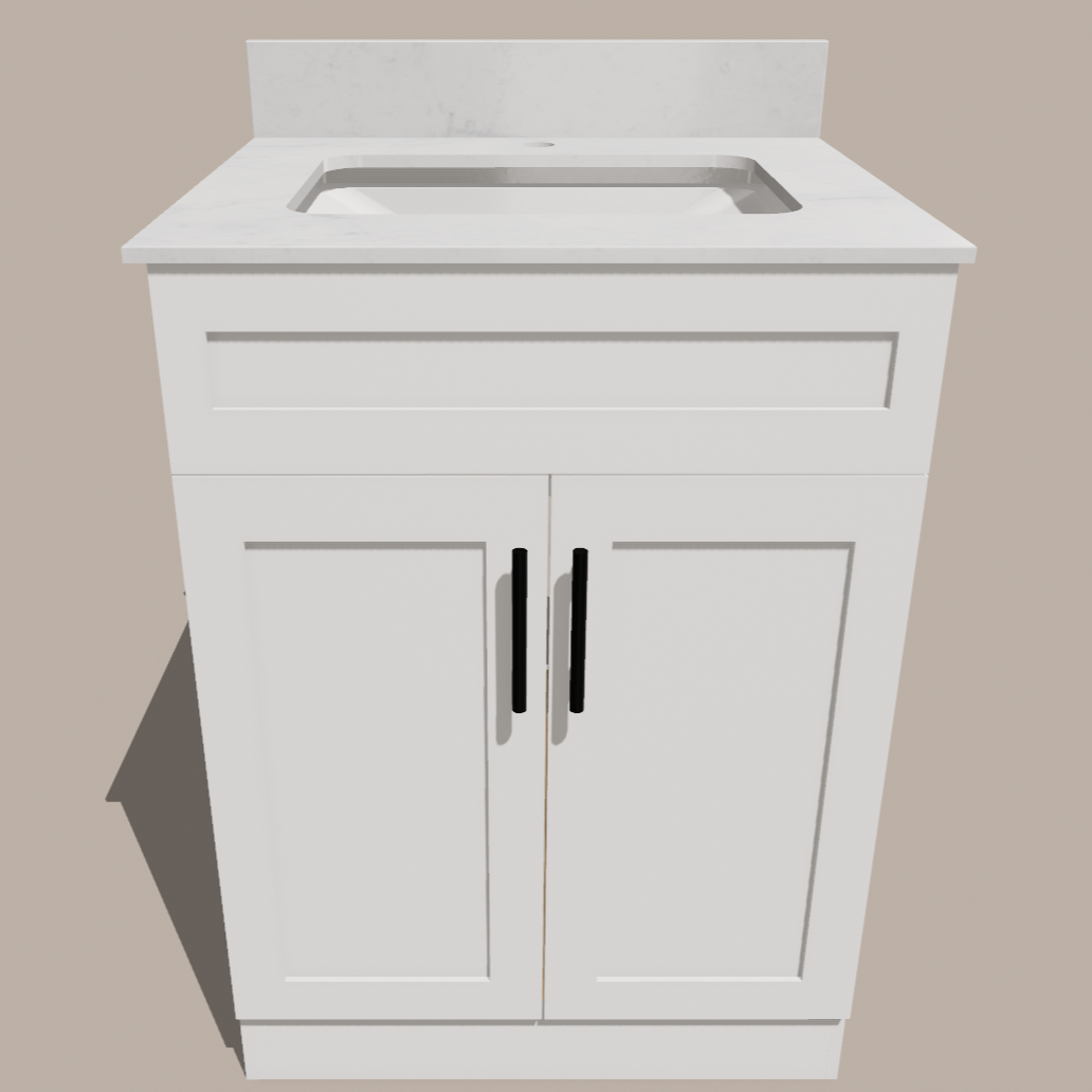 24-Inch Shaker Bathroom Vanity — White or Gray | Plywood Cabinet, Solid-Wood Doors, Soft-Close 3-Way Clip-On Hinges