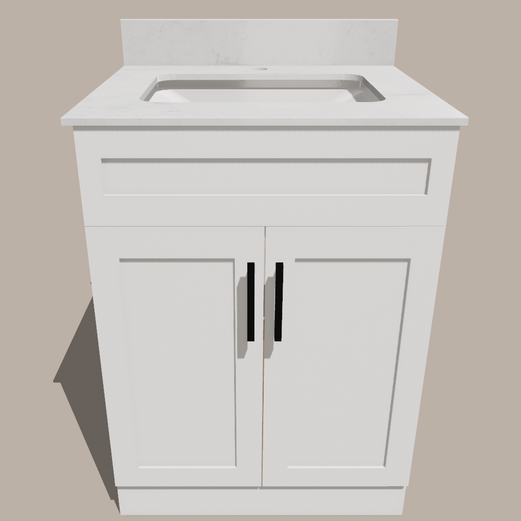 24-Inch Shaker Bathroom Vanity — White or Gray | Plywood Cabinet, Solid-Wood Doors, Soft-Close 3-Way Clip-On Hinges