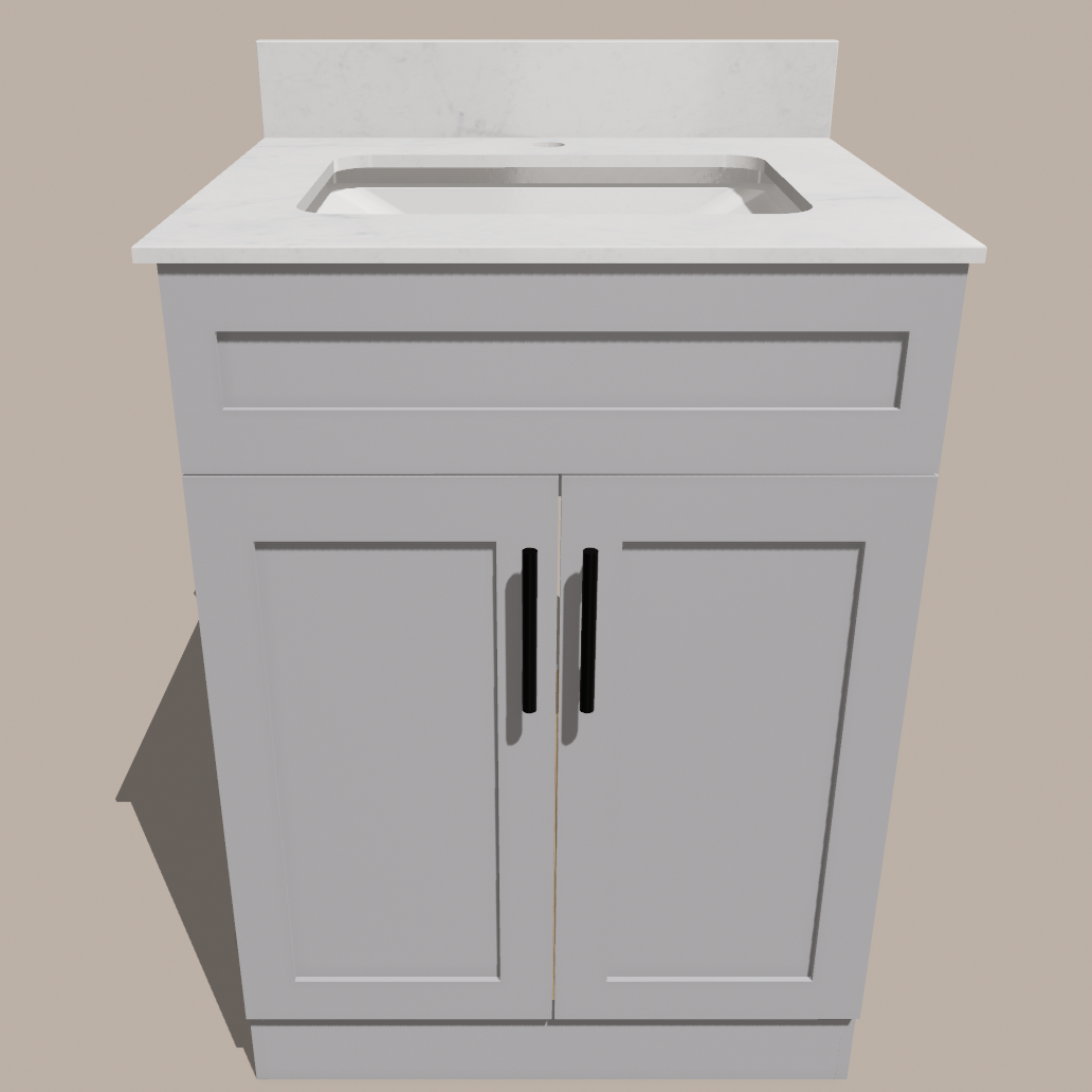 24-Inch Shaker Bathroom Vanity — White or Gray | Plywood Cabinet, Solid-Wood Doors, Soft-Close 3-Way Clip-On Hinges