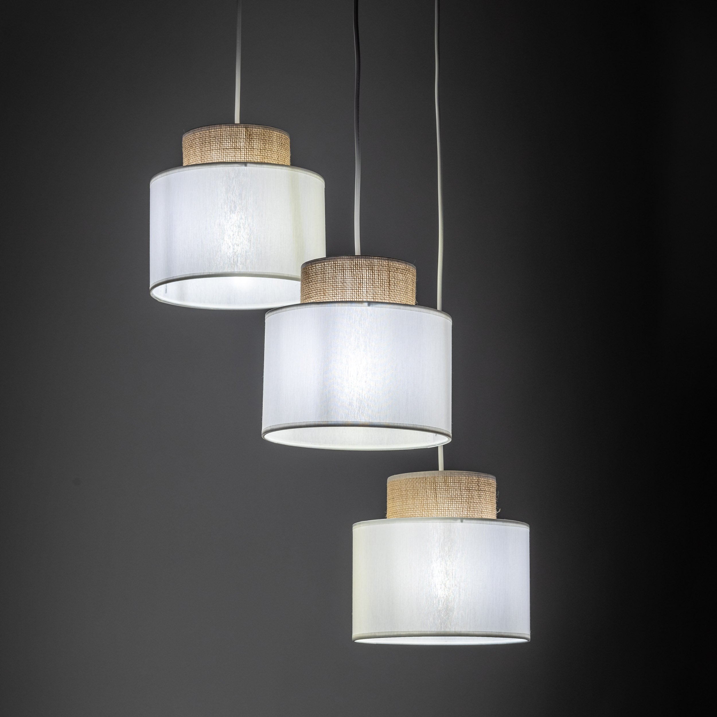 DUO White Jute Natural Pendant Light 3