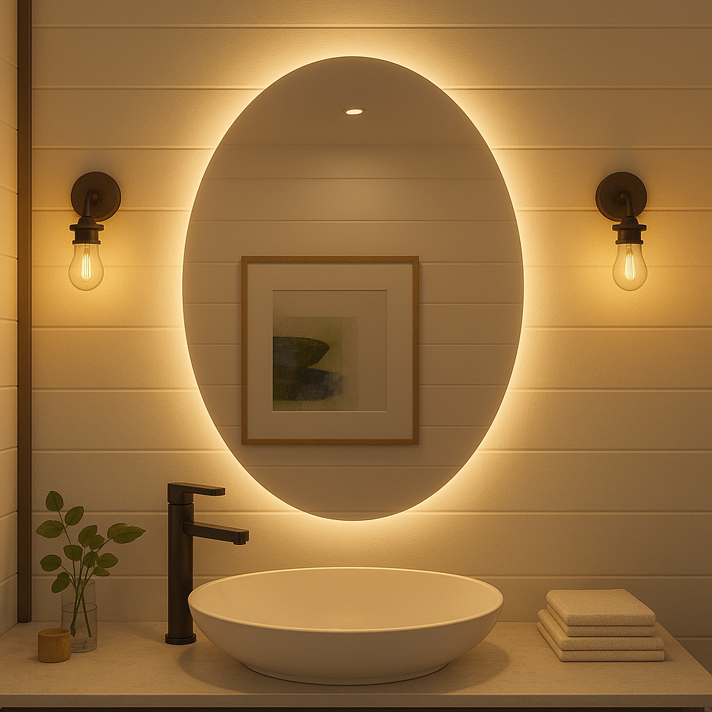 Noir Éclipse Oval Backlit LED Vanity Mirror – Anti-Fog | 24–30"