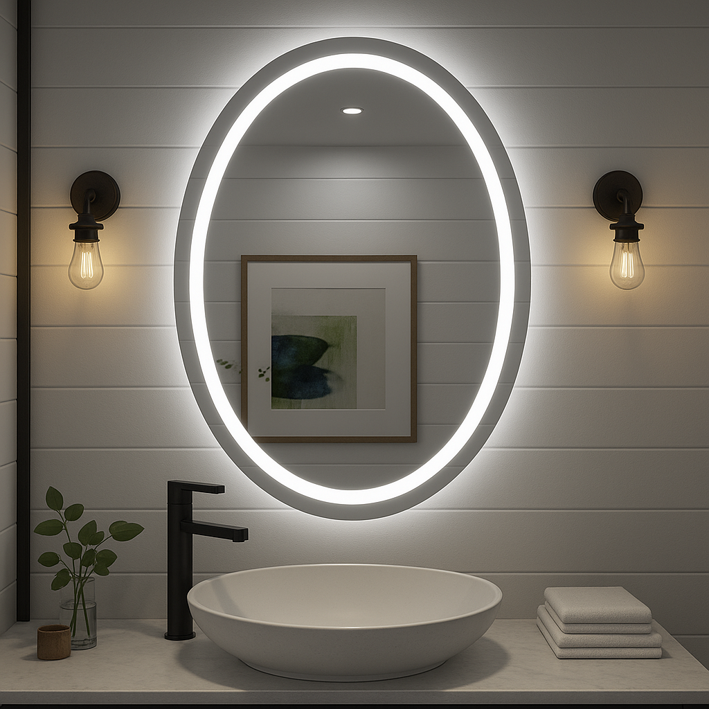Noir Éclipse Oval LED Vanity Mirror – Dual-Lit, Anti-Fog | 24–30"