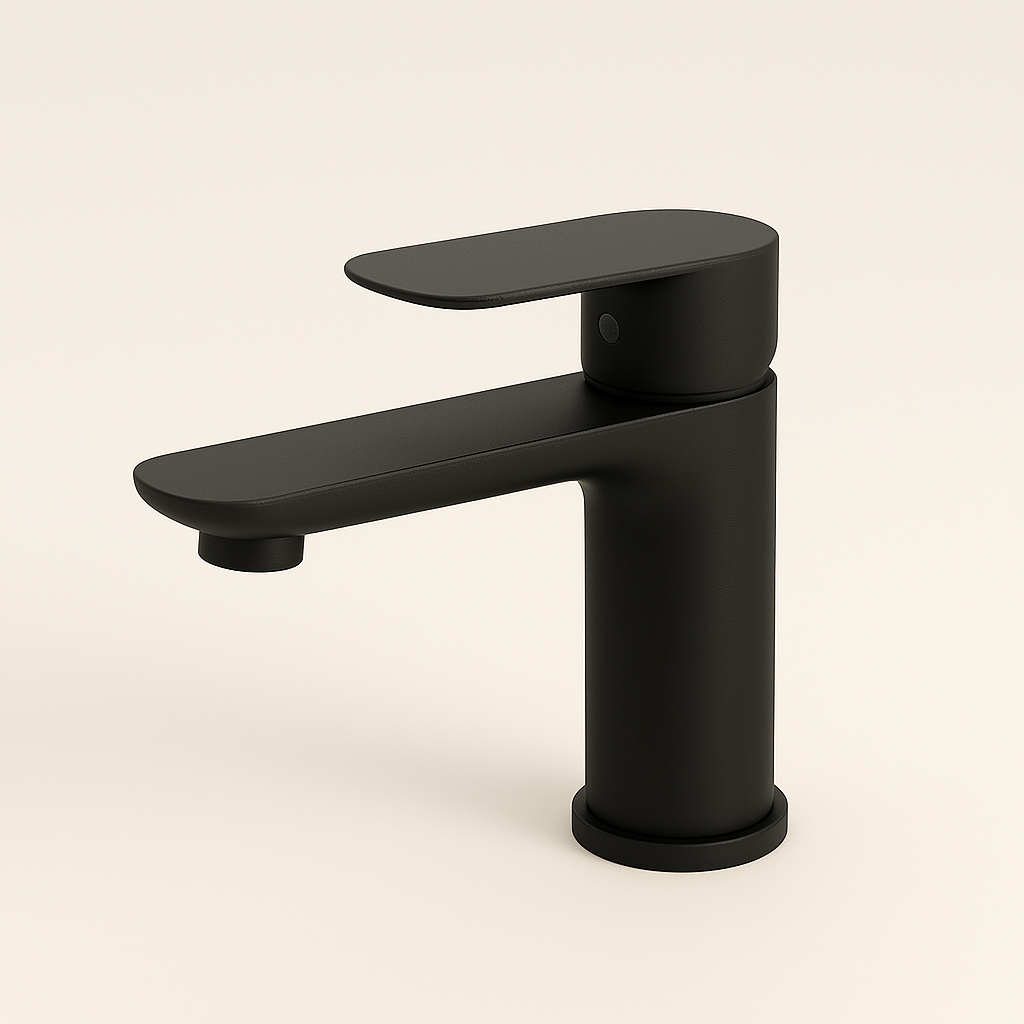 Flat Blade Matte Black Bathroom Faucet – Round Body, cUPC Certified