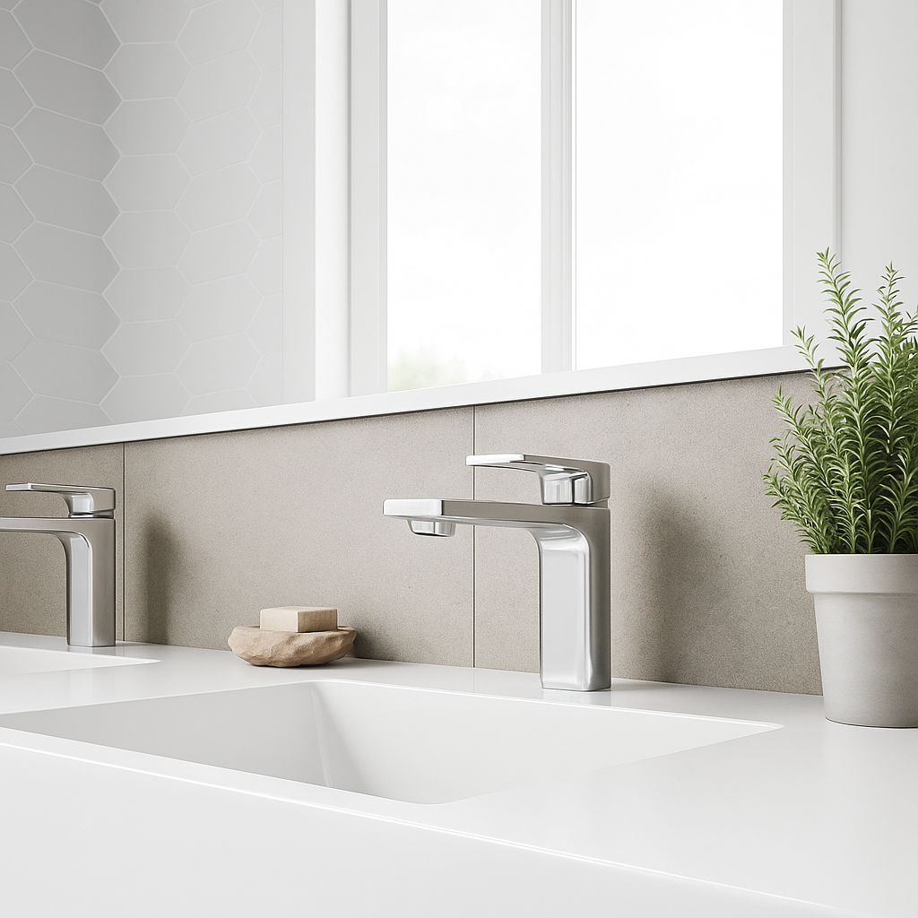 Crestline Brass Bathroom Faucet – Chrome, Black & Nickel with Braided Hoses