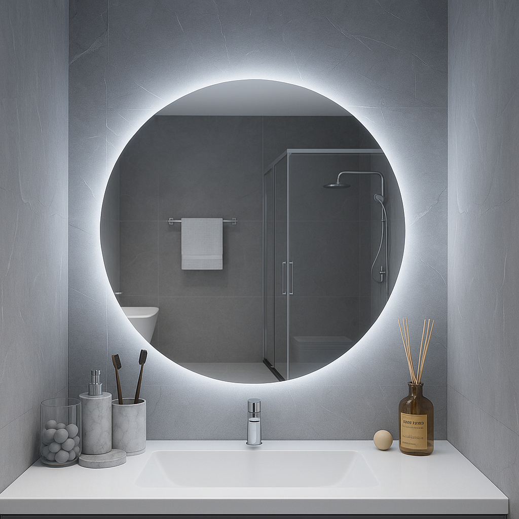 HaloLux Round LED Vanity Mirror – Backlit, Anti-Fog | 24–32"