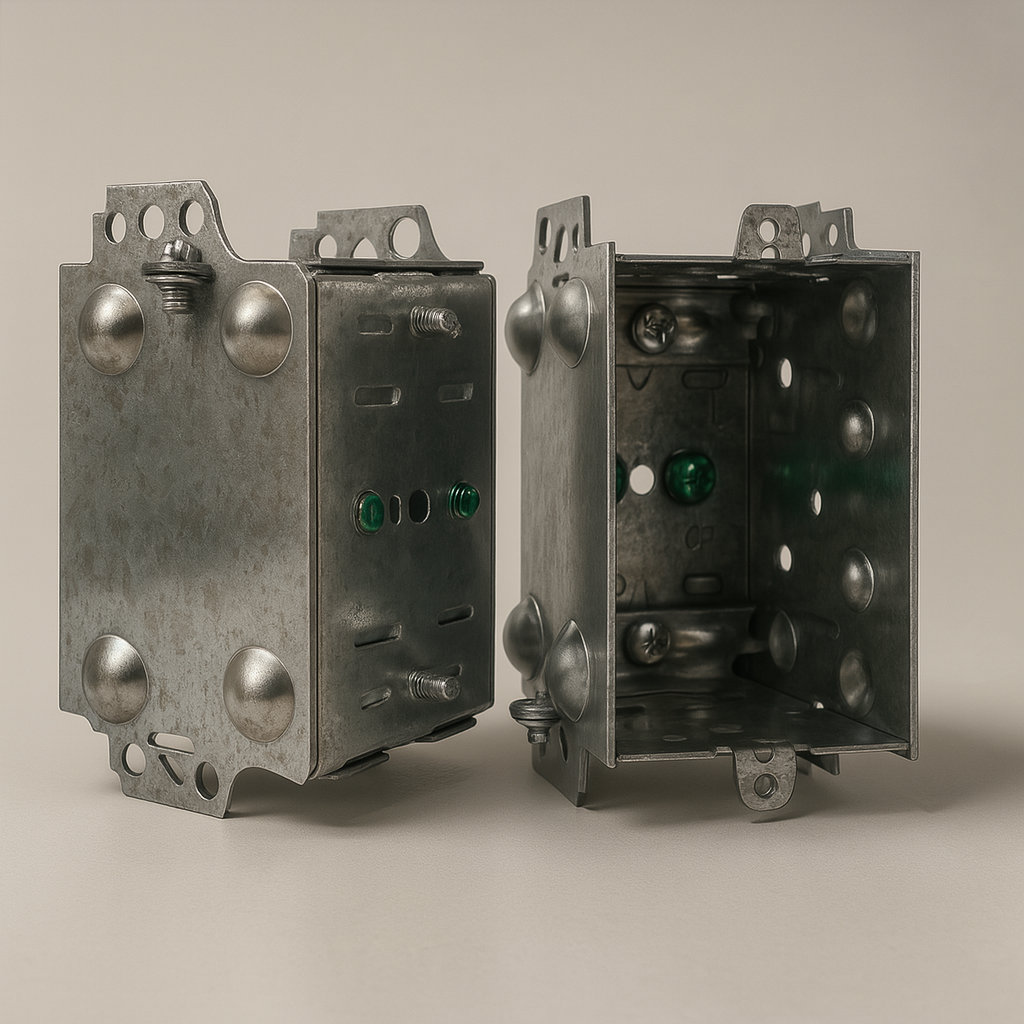 1‑Gang Gangable Electrical Box 3x2x2 ½ – Galvanized Steel, ETL Listed