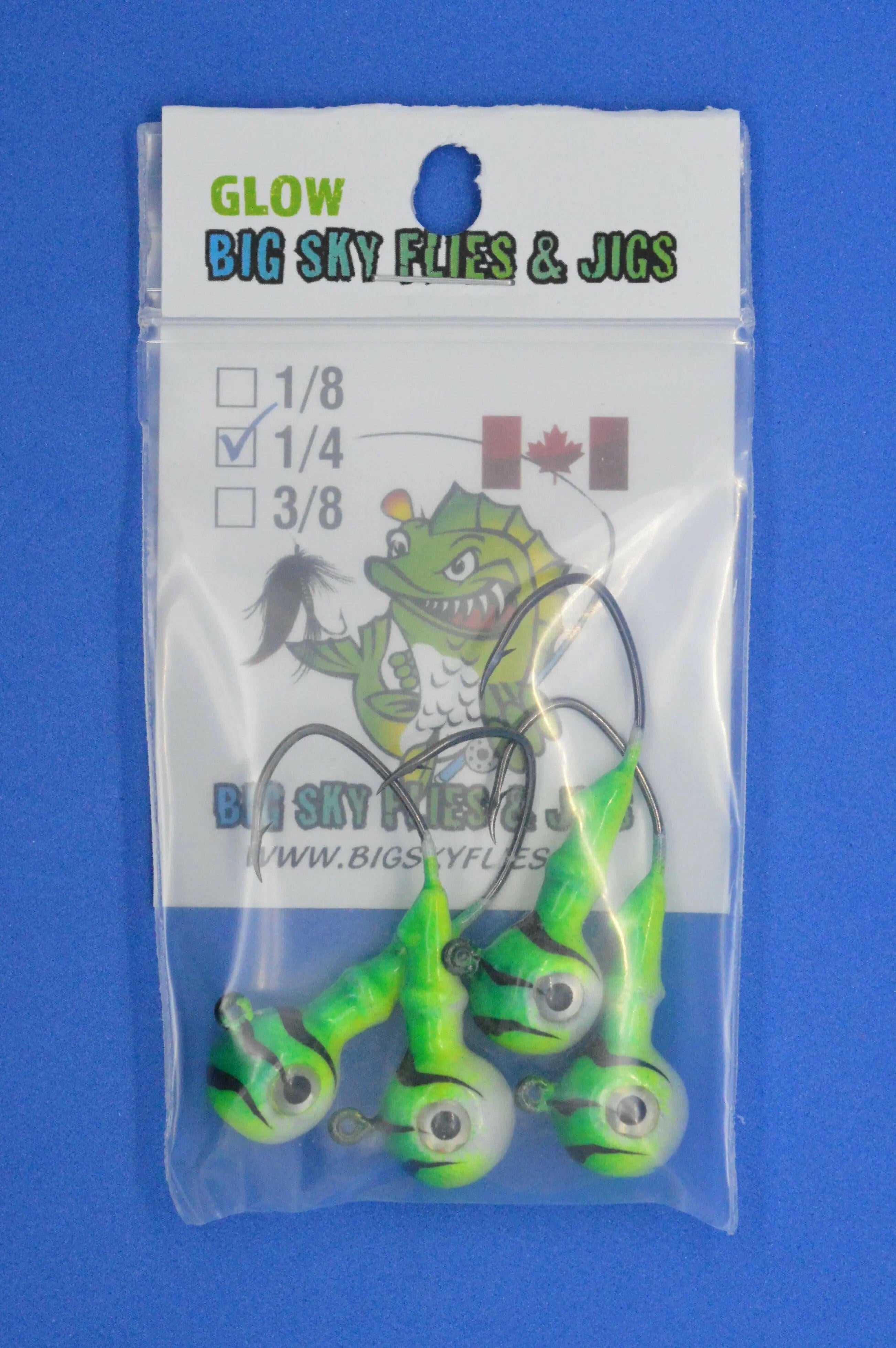 🍁Big Sky Mean Machine 1/4oz Glow Jig Heads 4/pack