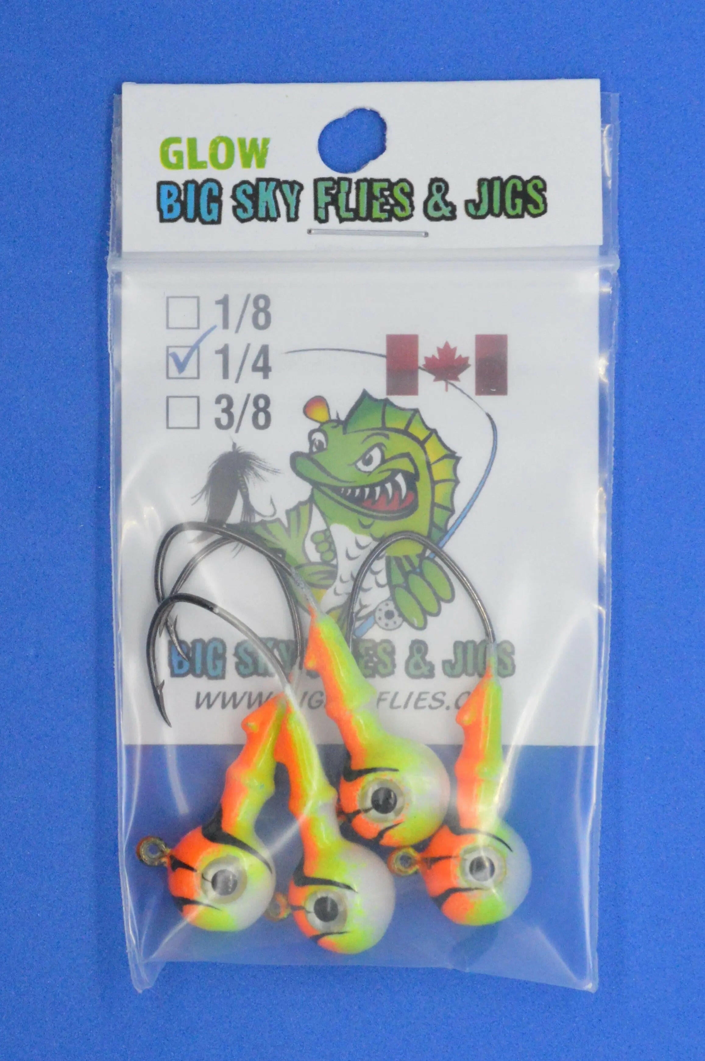 🍁Big Sky Mean Machine 1/4oz Glow Jig Heads 4/pack