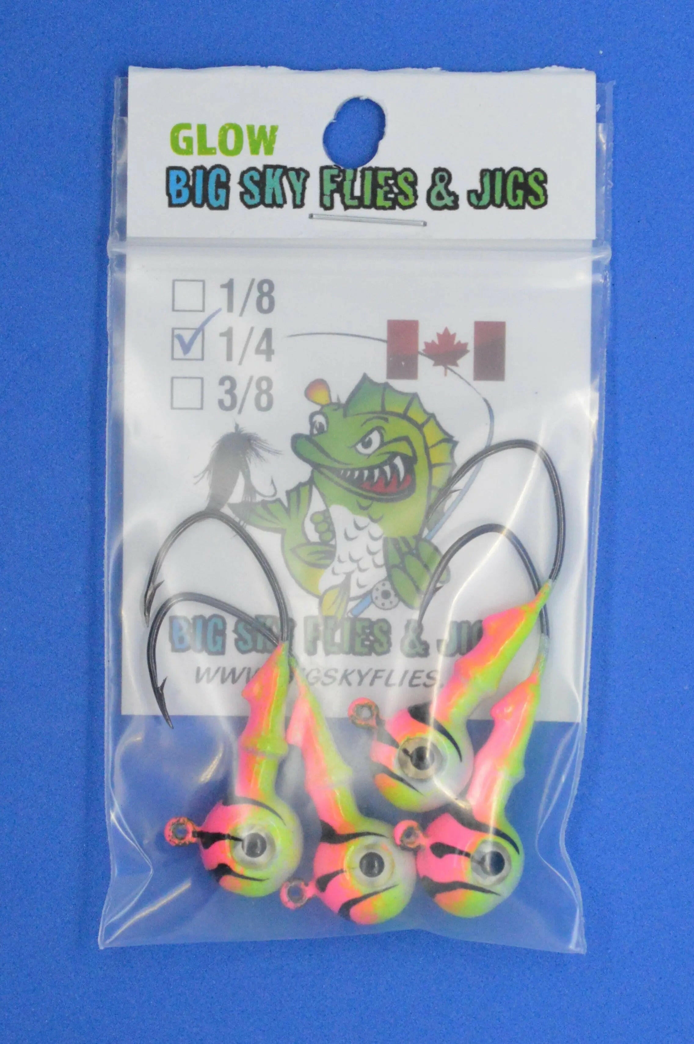 🍁Big Sky Mean Machine 1/4oz Glow Jig Heads 4/pack