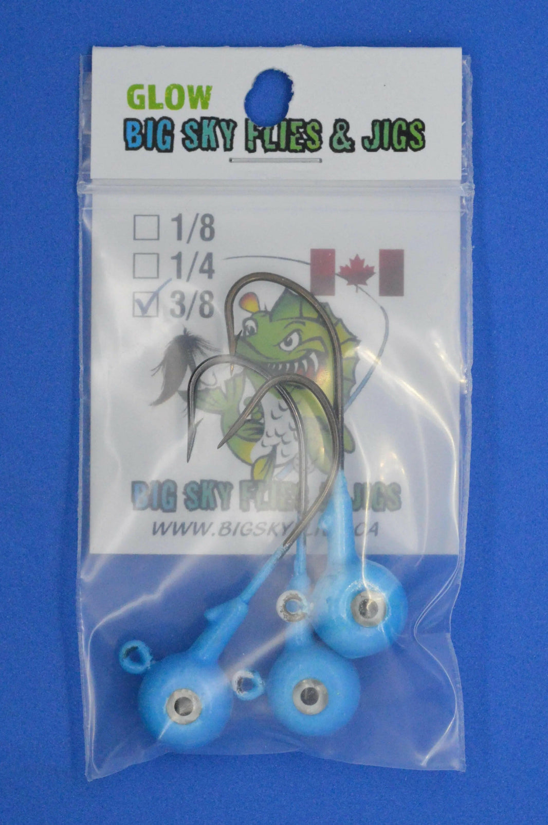 šBig Sky Titan 3/8oz Heavy Duty Jig Heads Glow 3/pack