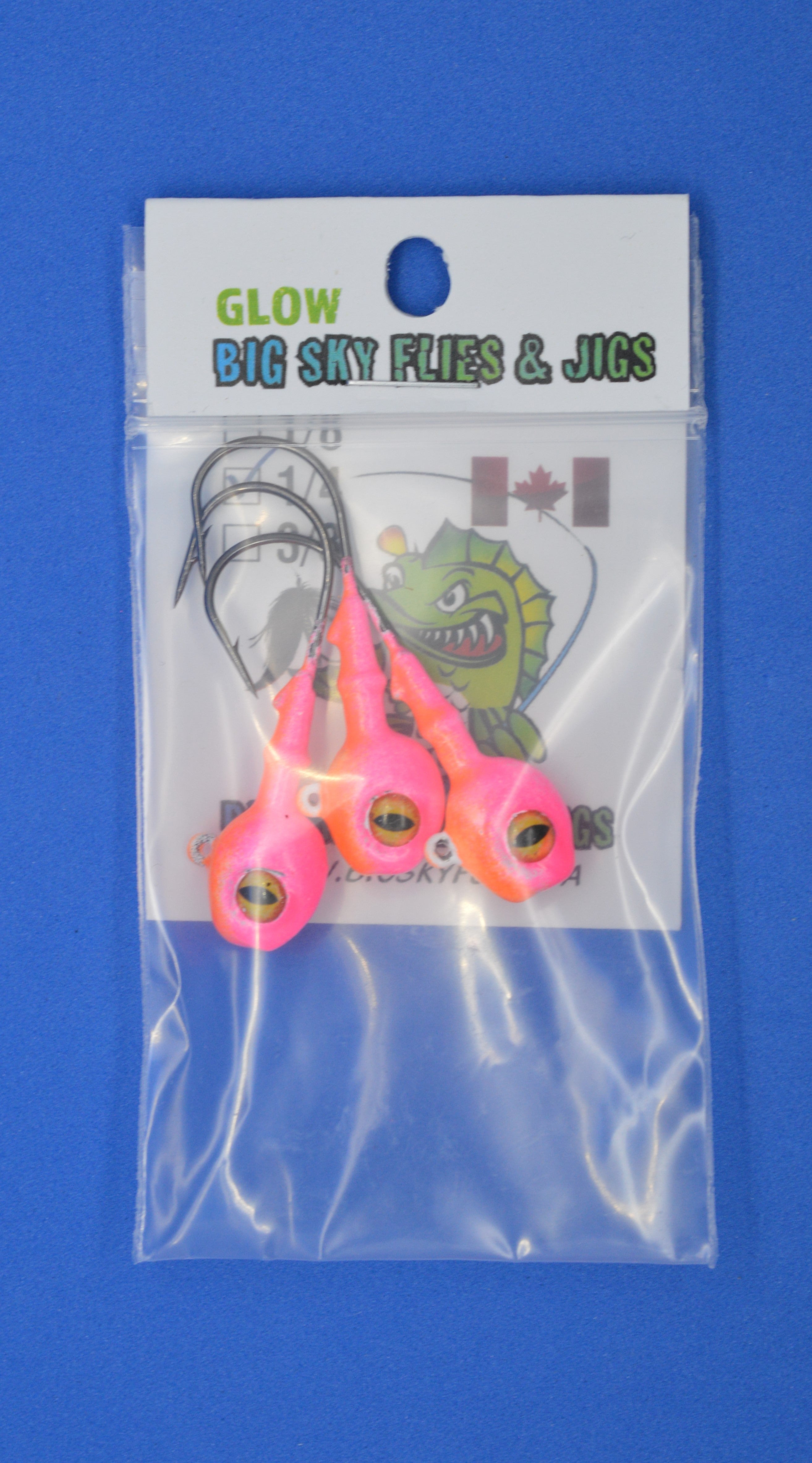 🍁Big Sky Snake Eye 1/4oz Glow Jigs 3/pack