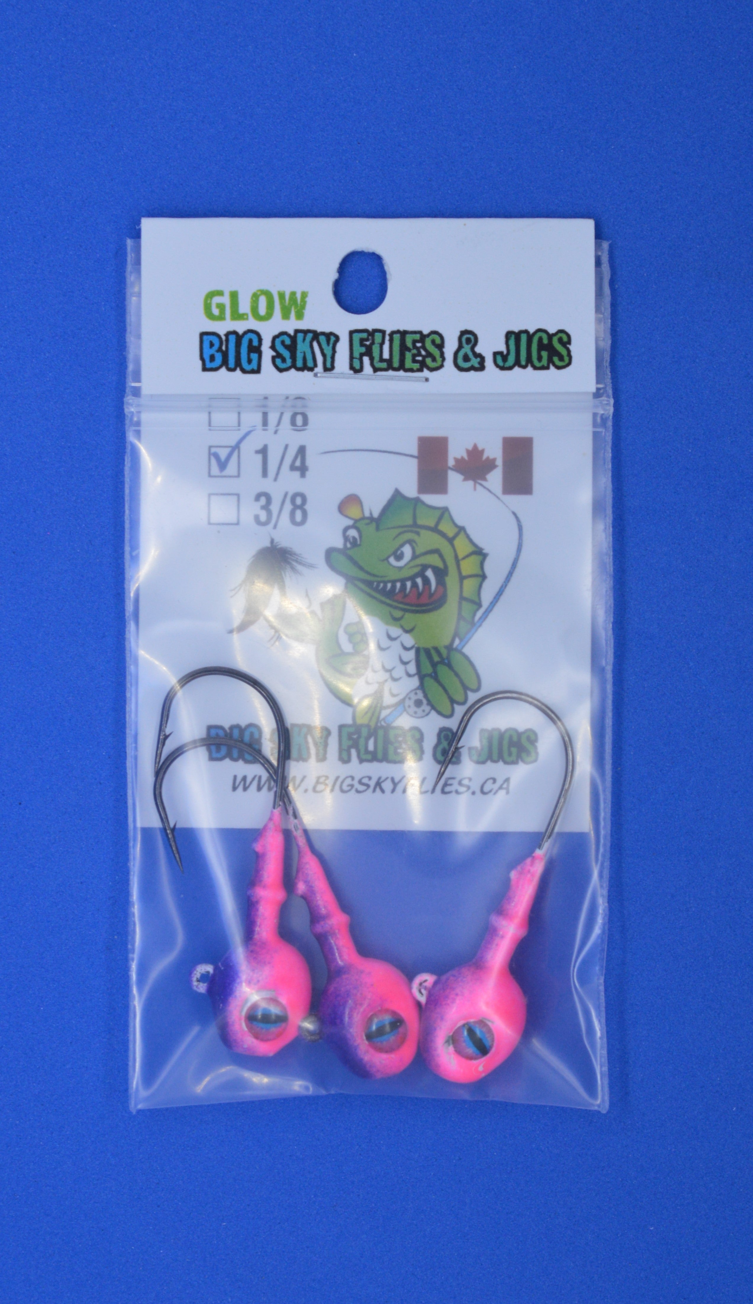 🍁Big Sky Snake Eye 1/4oz Glow Jigs 3/pack