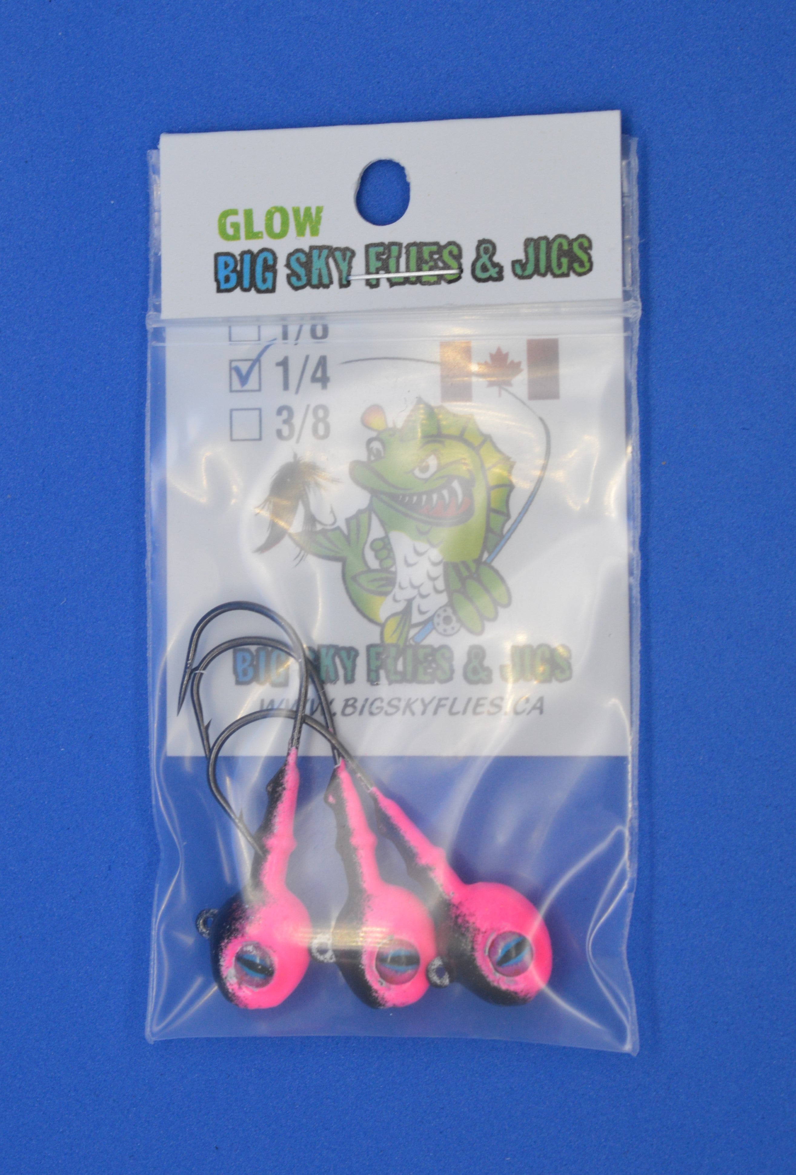🍁Big Sky Snake Eye 1/4oz Glow Jigs 3/pack