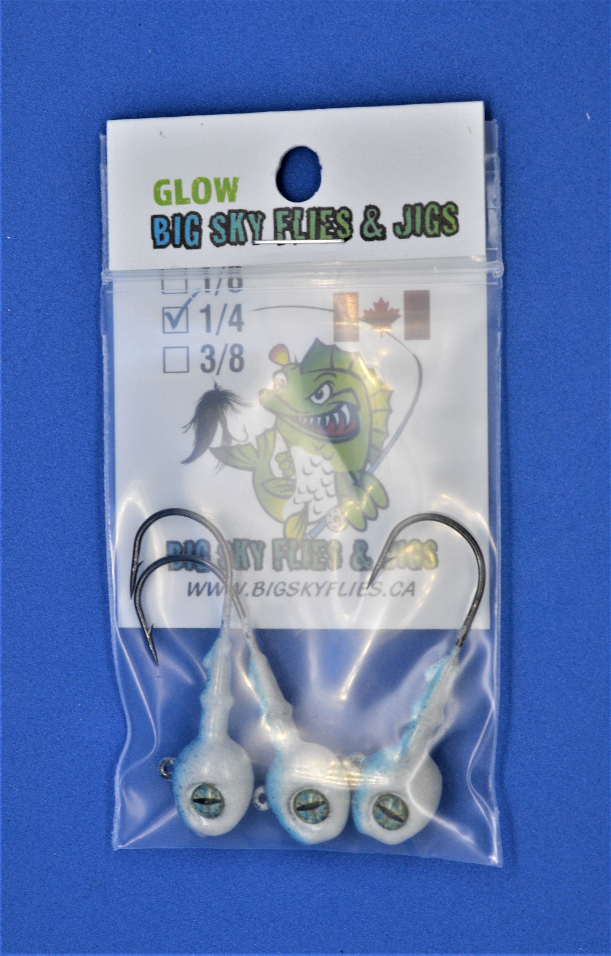 🍁Big Sky Snake Eye 1/4oz Glow Jigs 3/pack