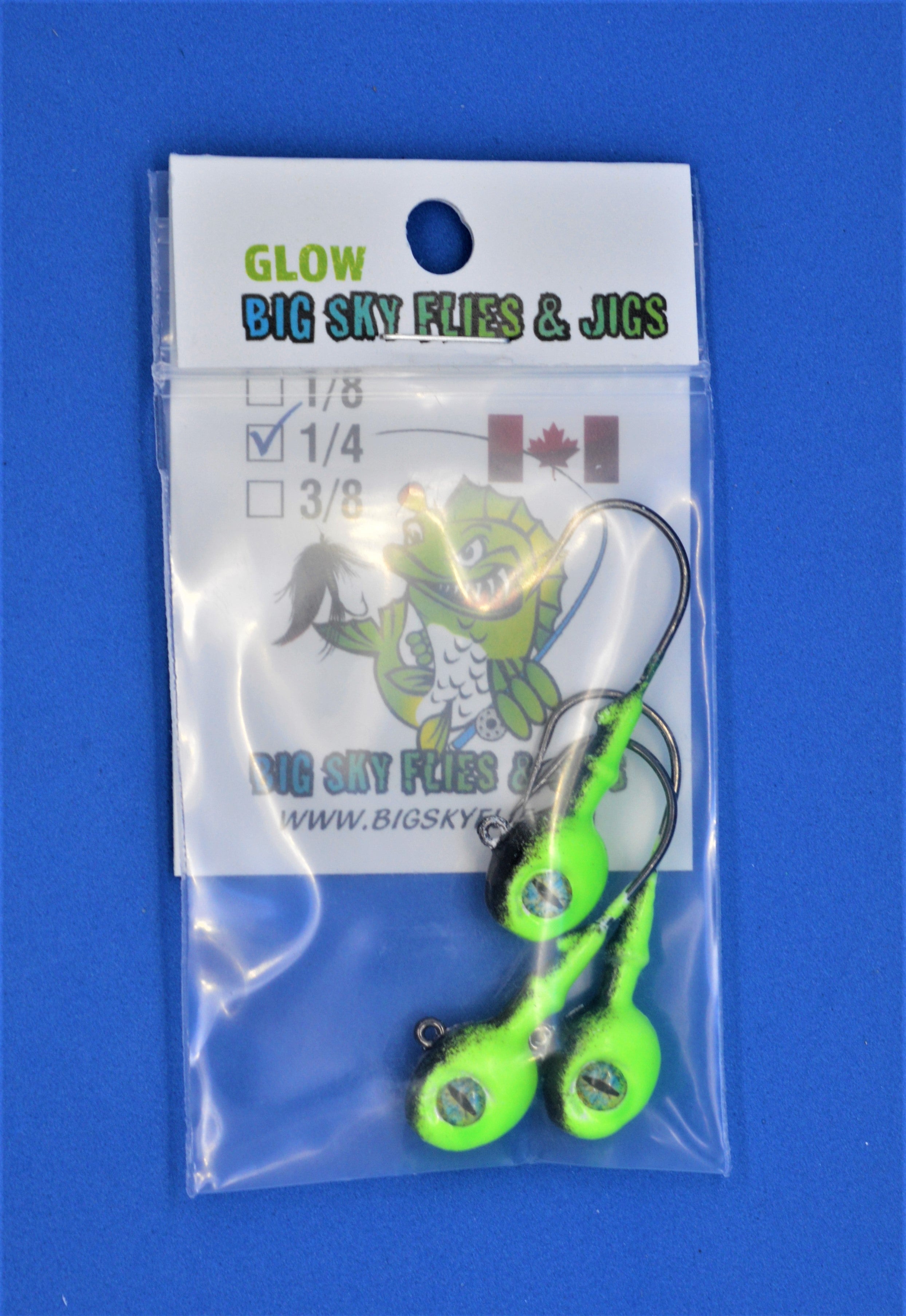 🍁Big Sky Snake Eye 1/4oz Glow Jigs 3/pack
