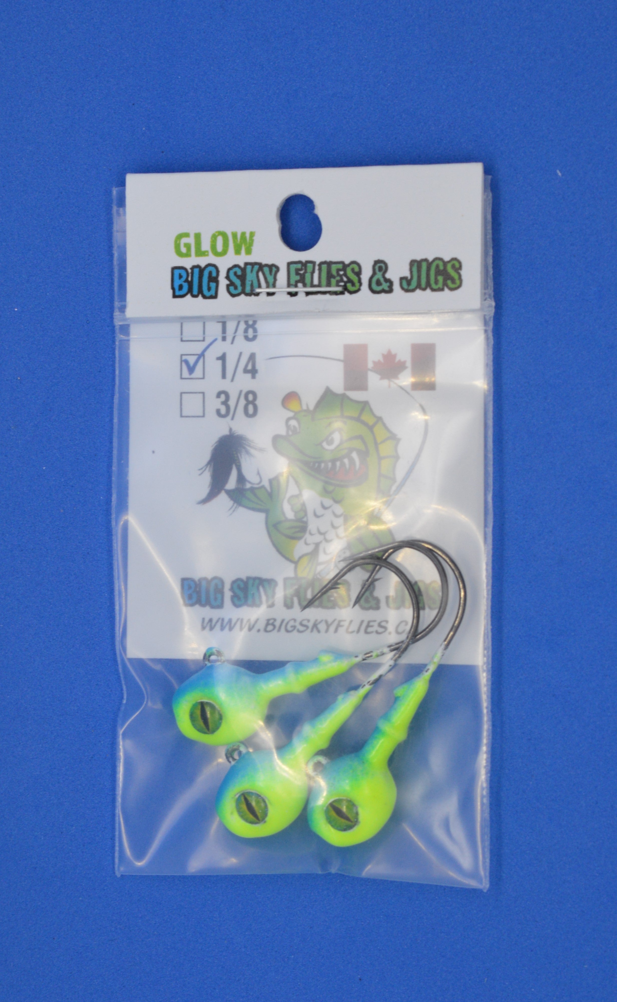 🍁Big Sky Snake Eye 1/4oz Glow Jigs 3/pack