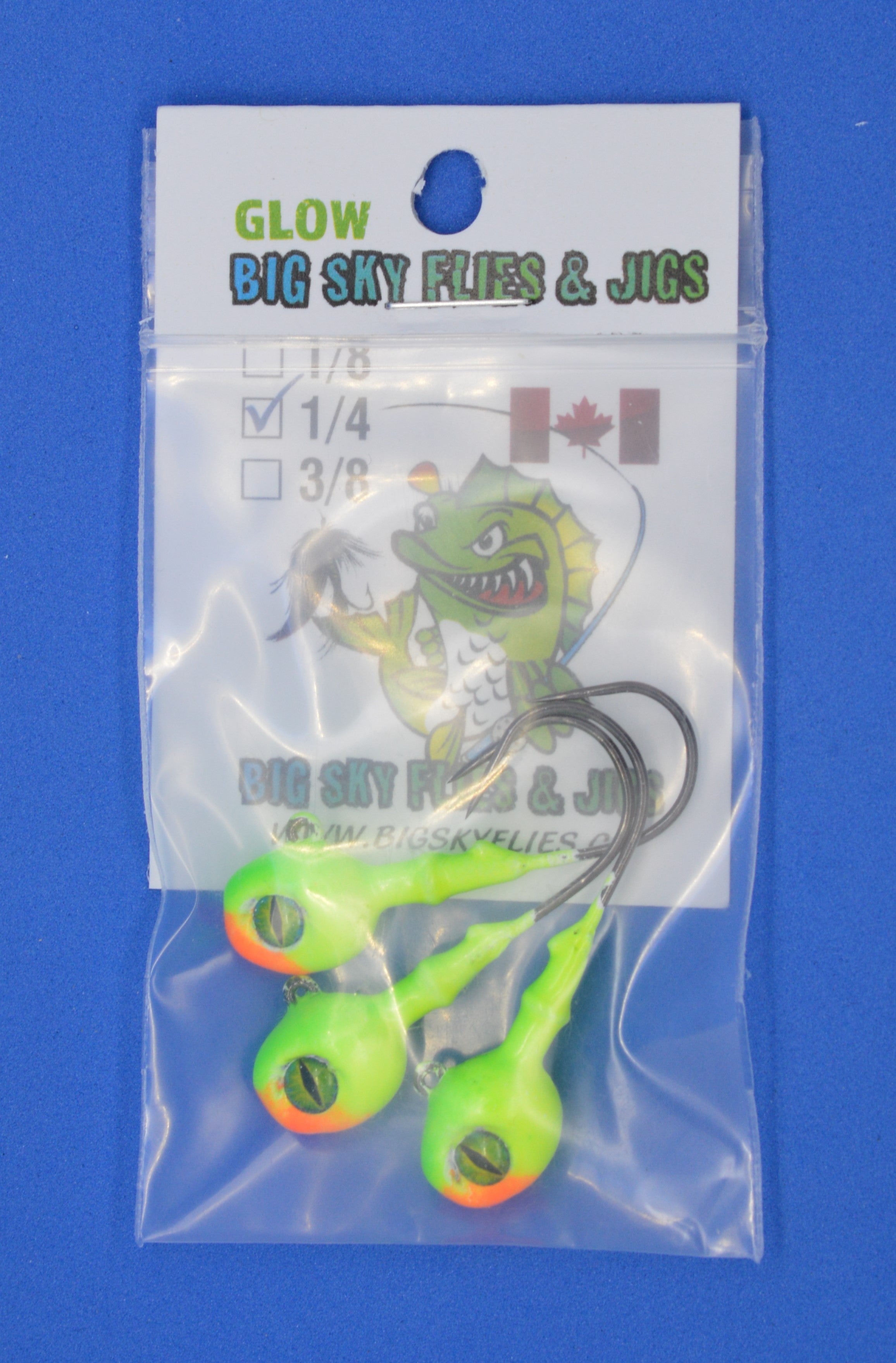 🍁Big Sky Snake Eye 1/4oz Glow Jigs 3/pack