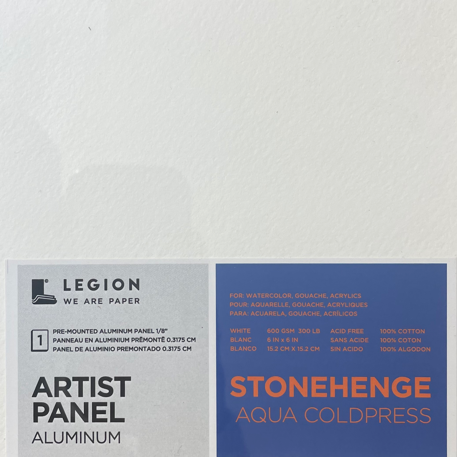 Legion Paper Aluminum Panel - Stonehenge Aqua Coldpress White 6x6" - Art Noise