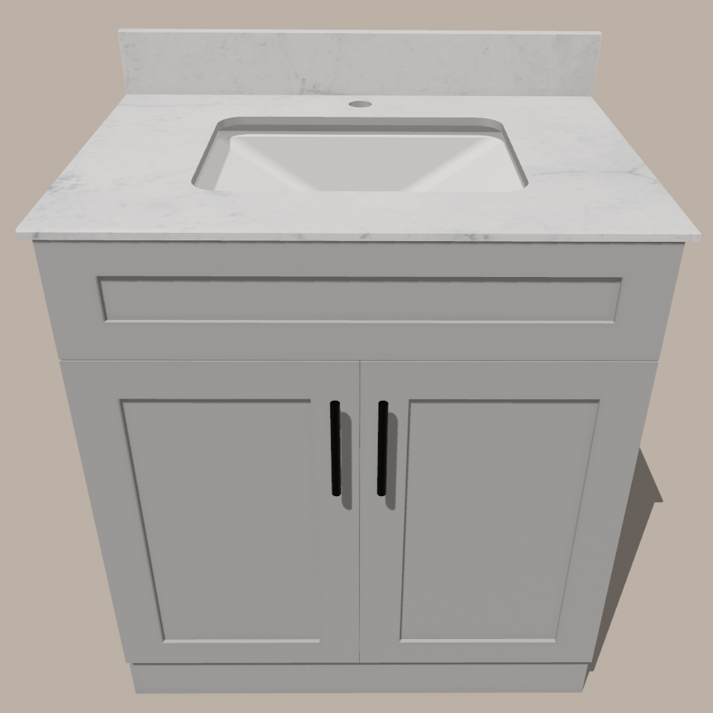 30-Inch Shaker Bathroom Vanity — White or Gray | Plywood Cabinet, Solid-Wood Doors, Soft-Close 3-Way Clip-On Hinges, Natural Wood Interior