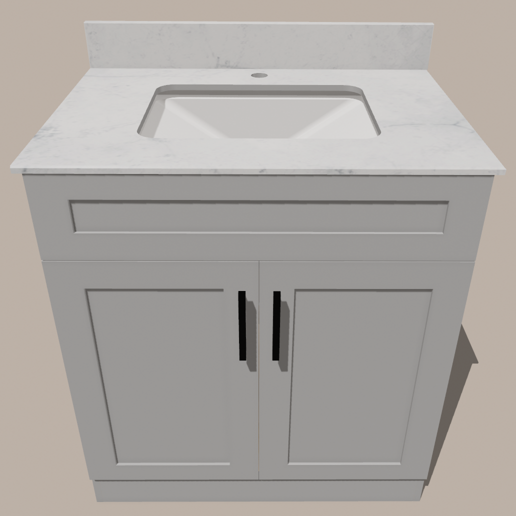 30-Inch Shaker Bathroom Vanity — White or Gray | Plywood Cabinet, Solid-Wood Doors, Soft-Close 3-Way Clip-On Hinges, Natural Wood Interior
