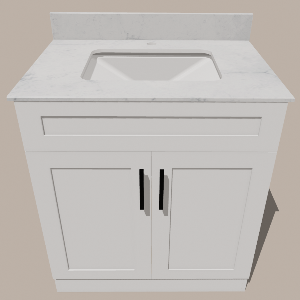 30-Inch Shaker Bathroom Vanity — White or Gray | Plywood Cabinet, Solid-Wood Doors, Soft-Close 3-Way Clip-On Hinges, Natural Wood Interior