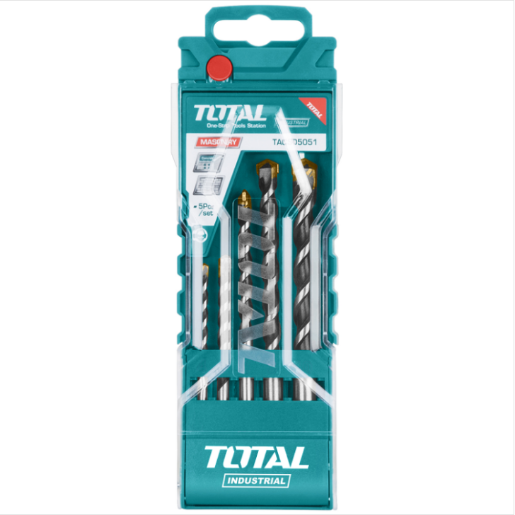 Total Tools - 5 PCS Industrial Masonry drill bits set plastic box