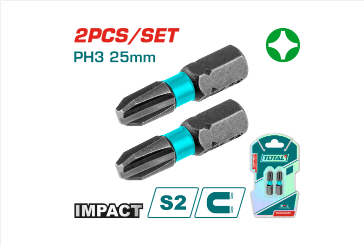 Total Tools - 2PCS PH3X1" Impact screwdriver bits set
