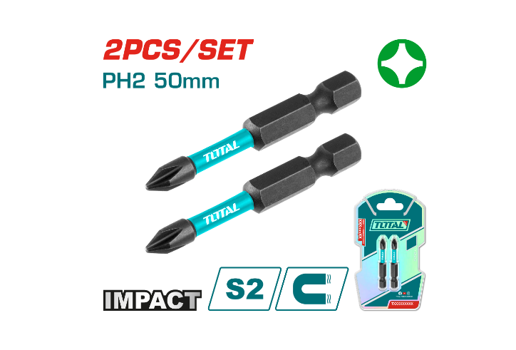 Total Tools - 2PCS PH2X2" Impact screwdriver bit set