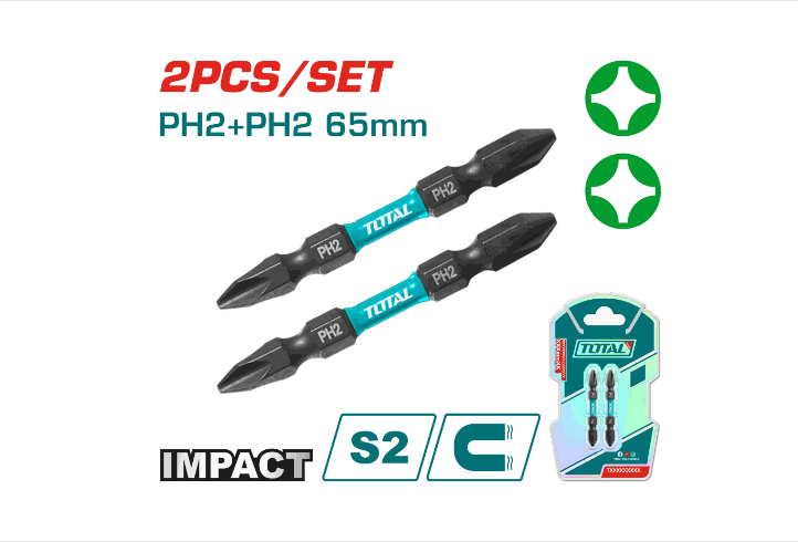Total Tools - 2PCS PH2X2-1/2" Impact screwdriver bits set