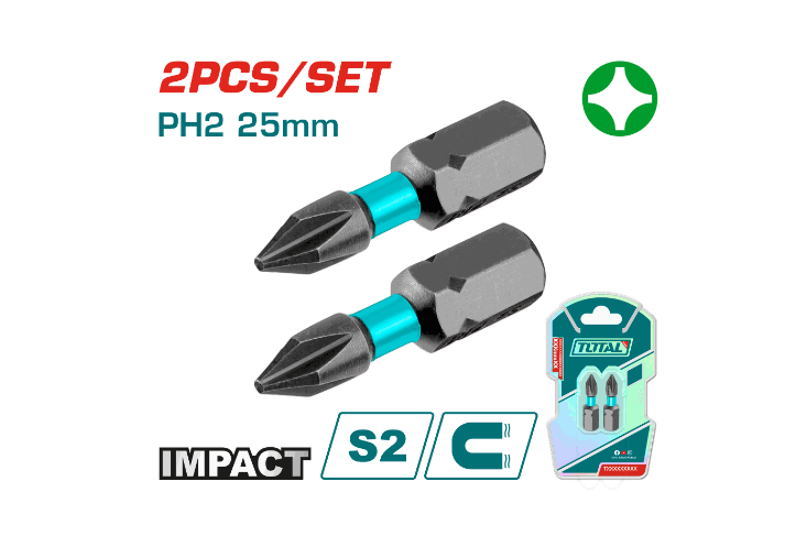 Total Tools - 2PCS PH2X1" Impact screwdriver bits set