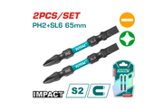 Total Tools - 2PCS PH2+SL6 X 2-1/2" Impact screwdriver bits set