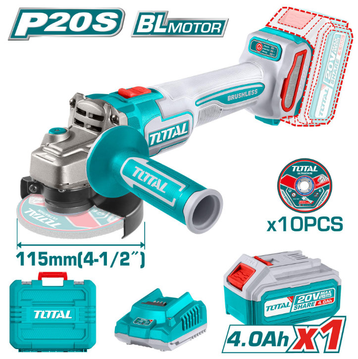 Total Tools - 20VX4-1/2" Cordless angle grinder kit(1Battery+1Chager)