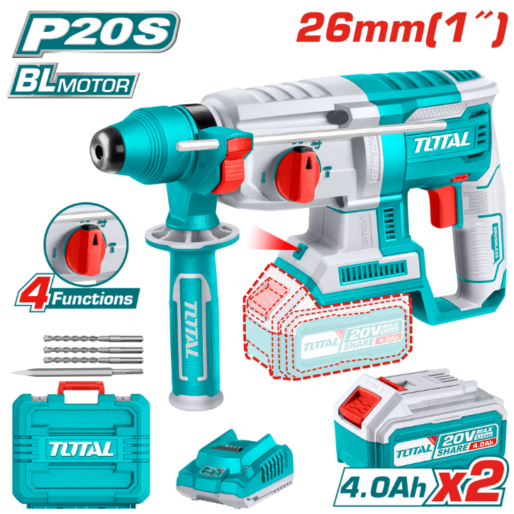 Total Tools - 20VX1" Cordless rotary hammer combo