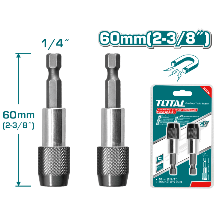 Total Tools - 2 PCSX2-3/8" Screwdriver bit holder with release set