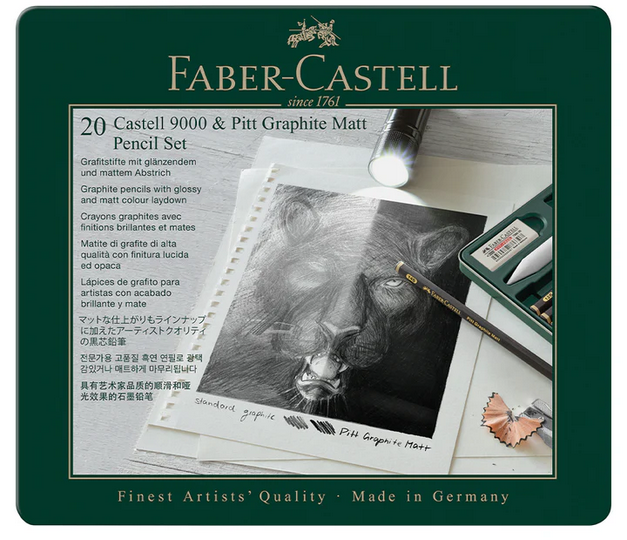 Faber-Castell PITT GRAPHITE MATT and CASTELL 9000 Tin of 20