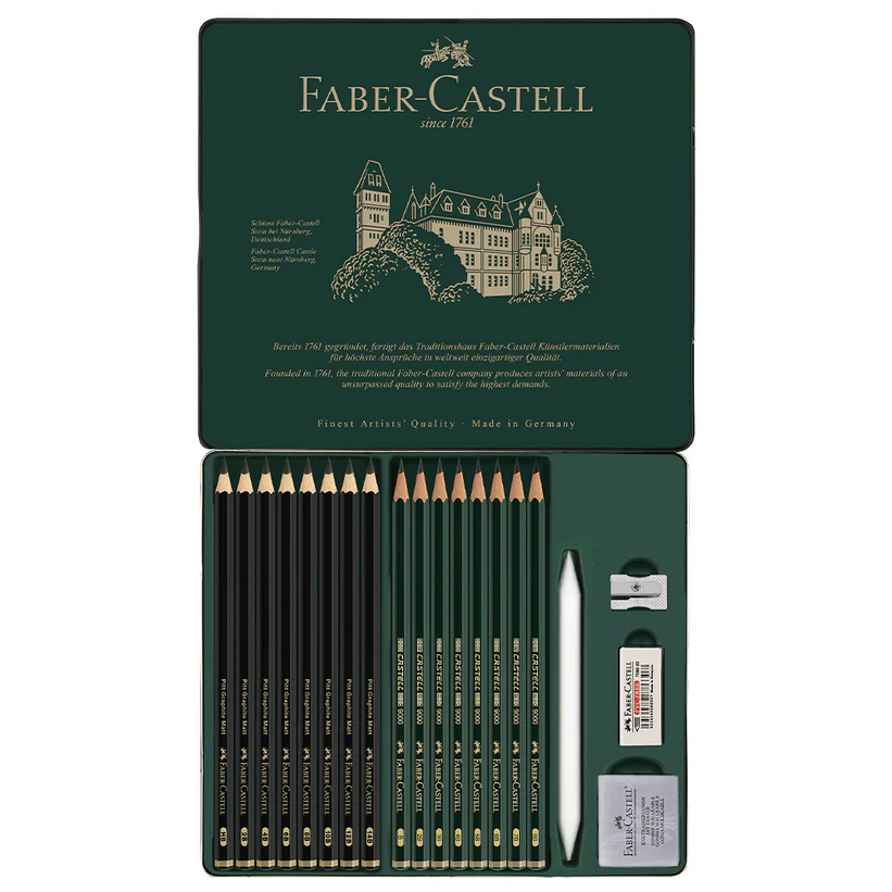 Faber-Castell PITT GRAPHITE MATT and CASTELL 9000 Tin of 20