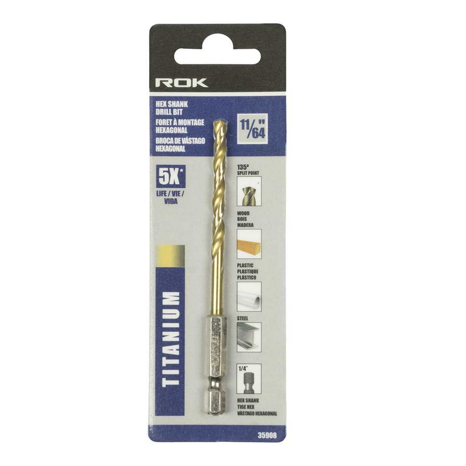 ROK - HEX SHANK DRILL BIT TITANIUM 11/64"