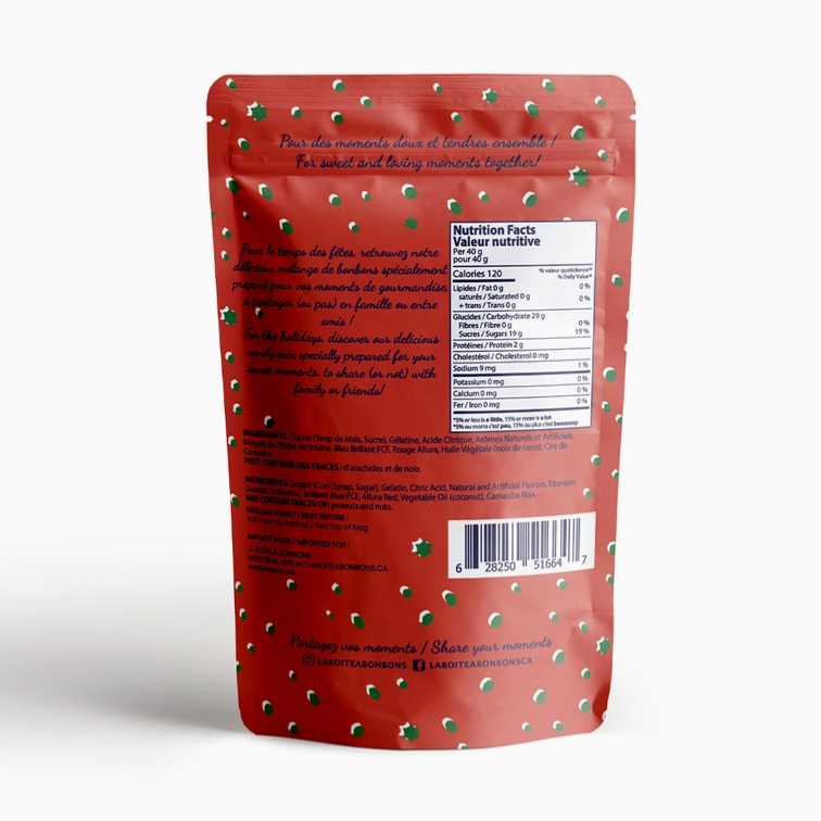 Red packaging with decorative elements on a white background