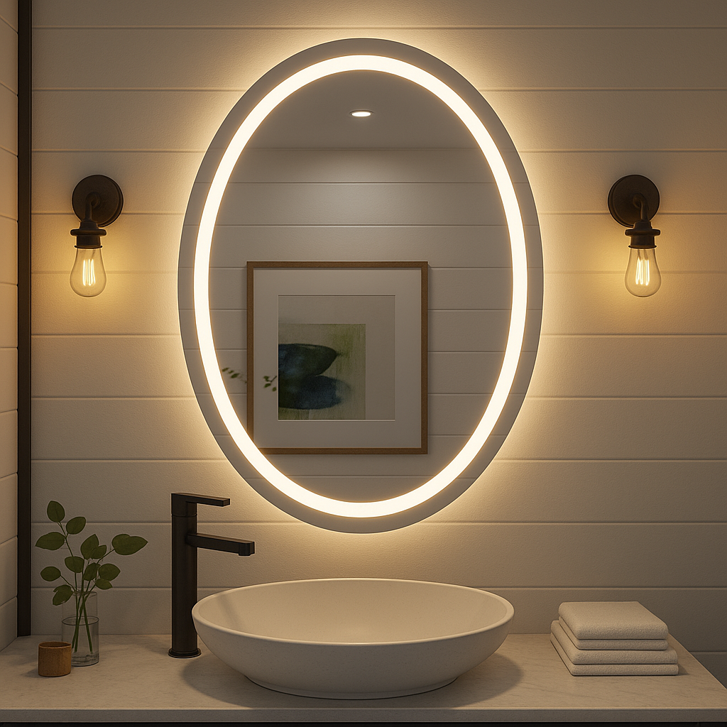 Noir Éclipse Oval LED Vanity Mirror – Dual-Lit, Anti-Fog | 24–30"
