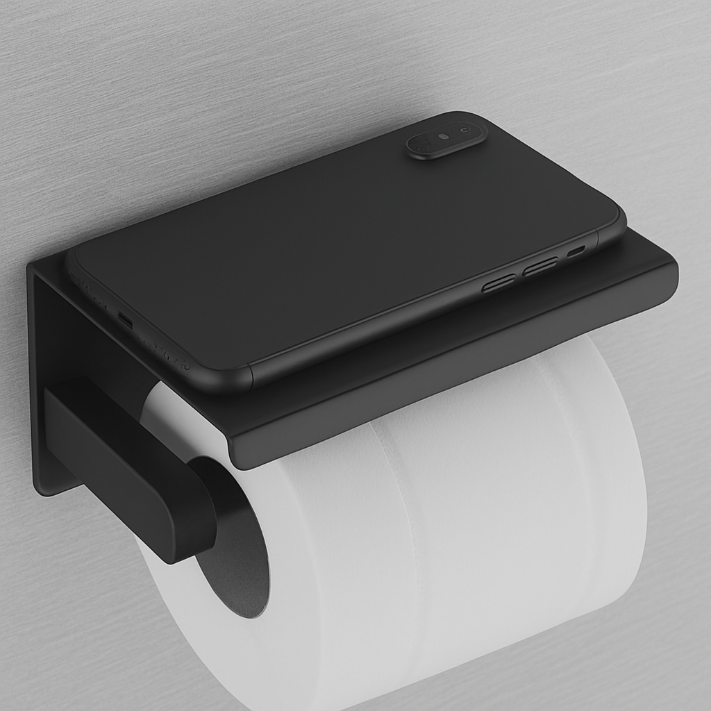 Studio Brushed Nickel Toilet Paper Holder – Shelf + Splash Guard