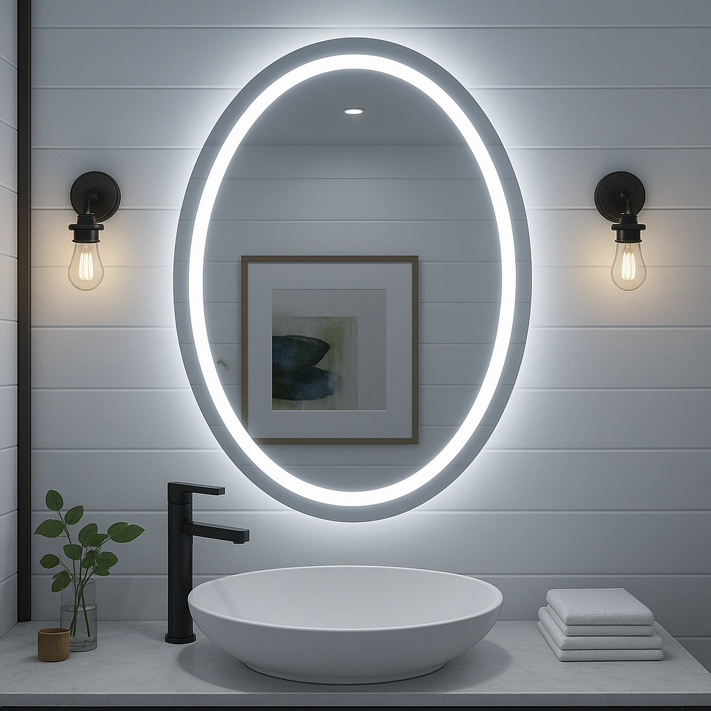 Noir Éclipse Oval LED Vanity Mirror – Dual-Lit, Anti-Fog | 24–30"