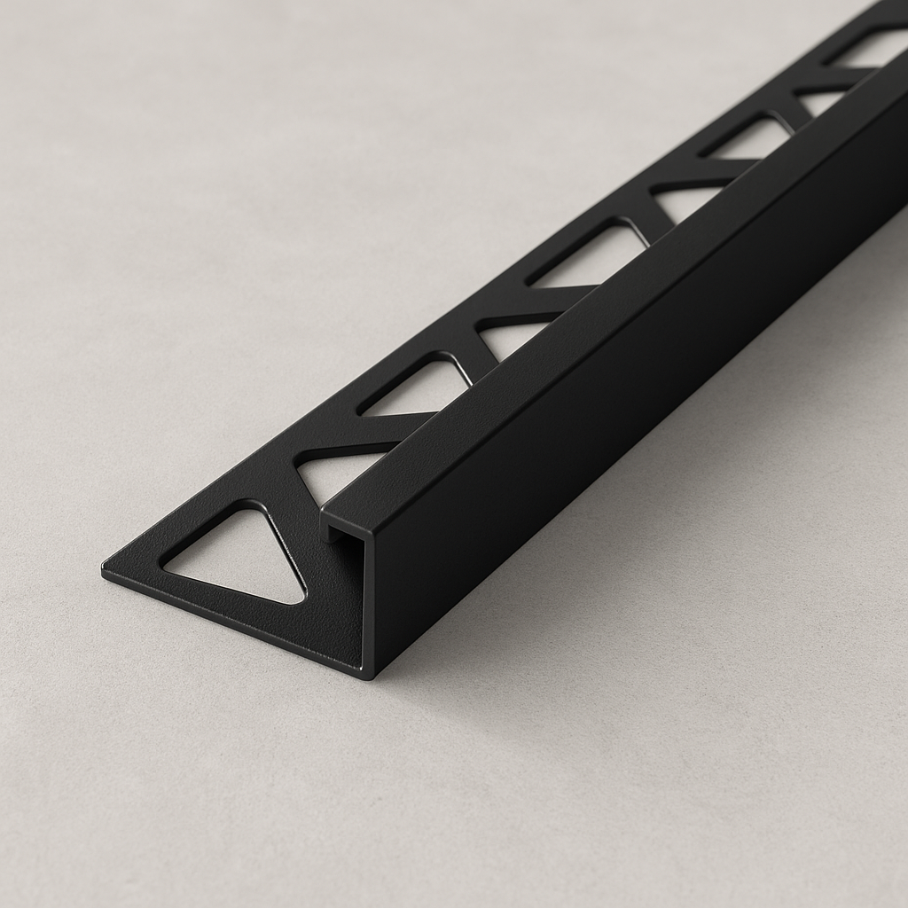 1½″ Tile Edge Trim – 8‑ft L‑Shape, Brushed Nickel/Black/Gold