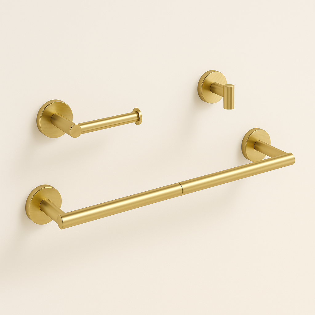 3-Piece Matte Black Round Bathroom Hardware Set – Bar + Hook + TP