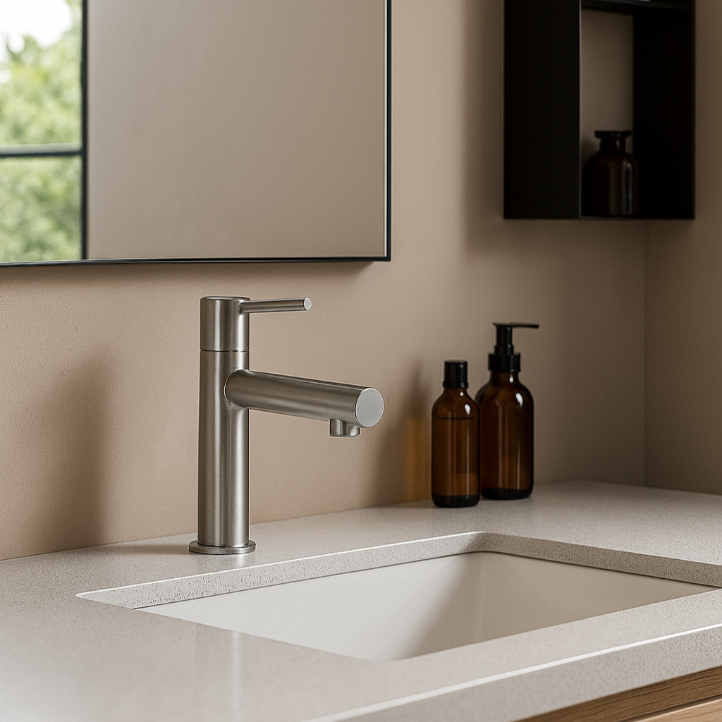 Cylindrix Dual-Flow Bathroom Faucet – Mouthwash Spout, Brass Body