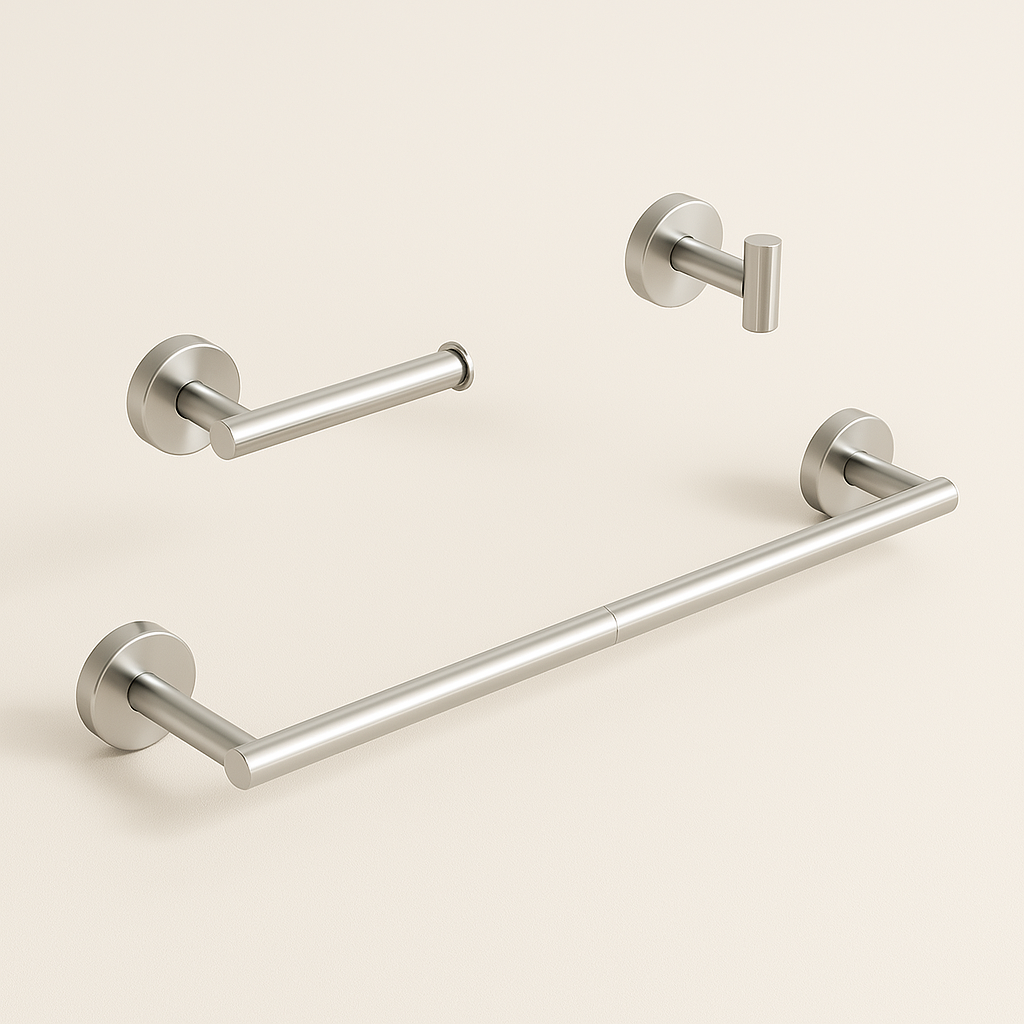 3-Piece Matte Black Round Bathroom Hardware Set – Bar + Hook + TP