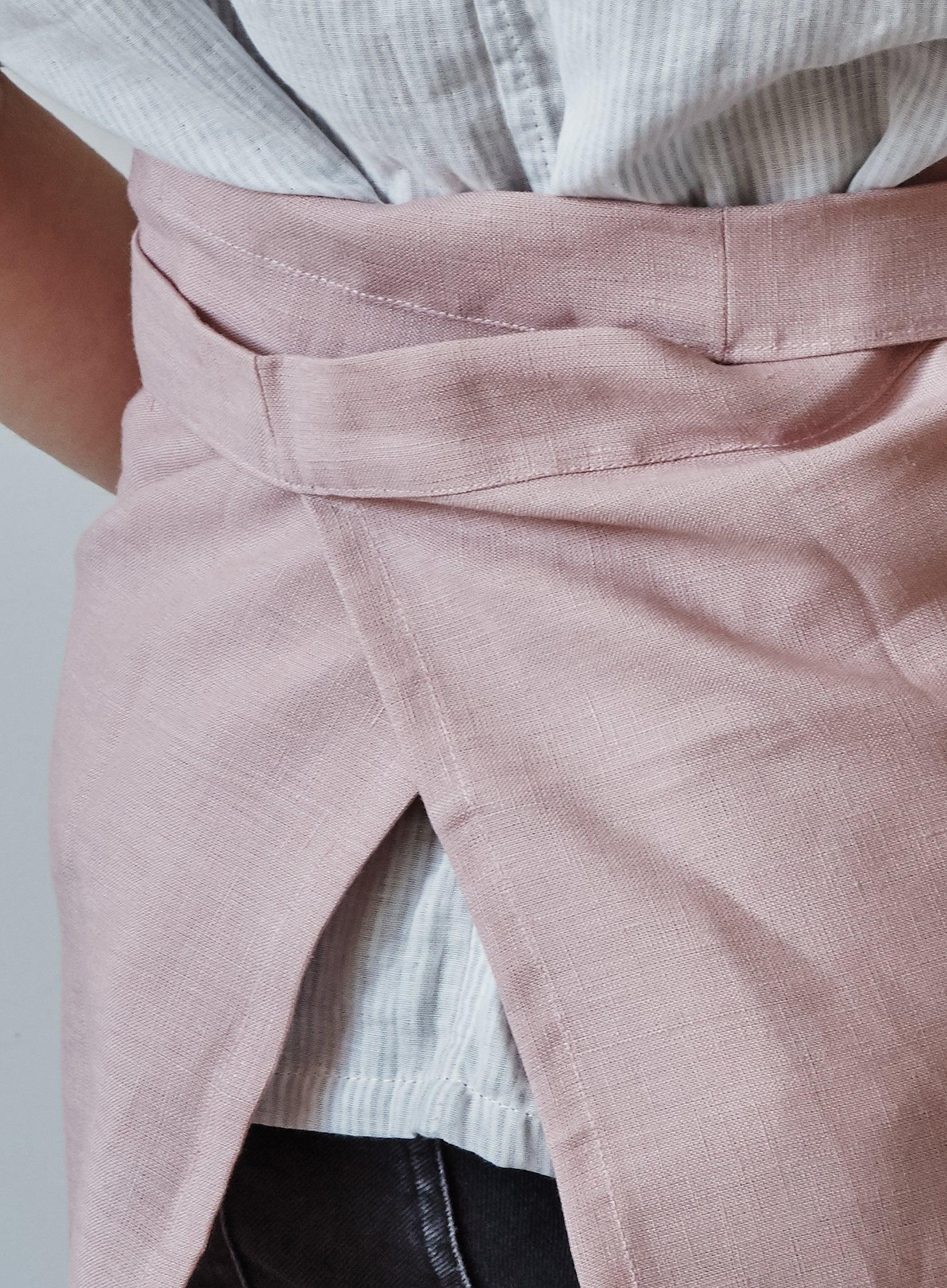 Half Linen Apron - Dusty pink