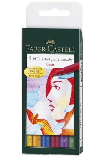 Faber-Castell - Pitt Artist Pen - Brush Tip - "Basic" set of 6 (4438873309271)